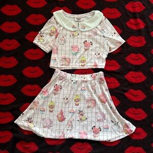 Hello sweetie Australian pink Pokémon fairy two piece top skirt XS-S
